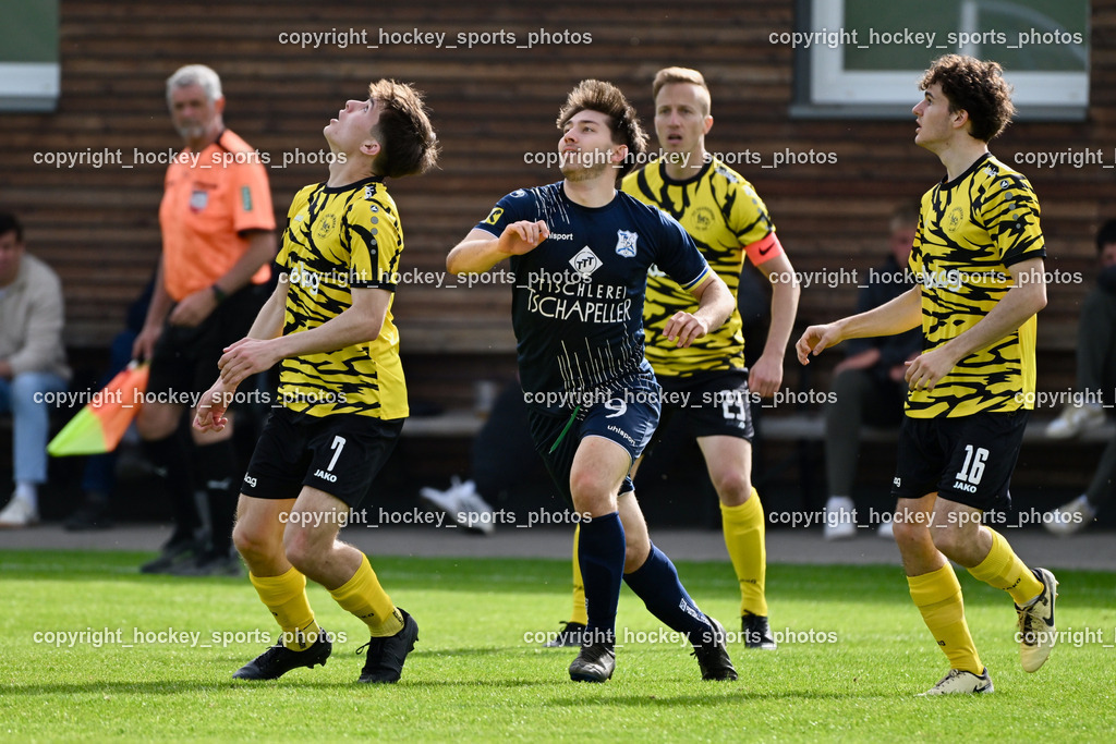 FC Faakersee vs. FC Dölsach | #7 Felix Michael Bachlechner FC Faakersee, #9 Philipp Hochegger FC Dölsach, #23 Roman Adunka FC Faakersee, #16 Tobias Felix Waldner FC Faakersee, FC Faakersee vs. FC Dölsach, FC Faakersee vs. FC Dölsach am 20.04.2025 in Finkenstein (Sportplatz Finkenstein), Austria, (Photo by Bernd Stefan)