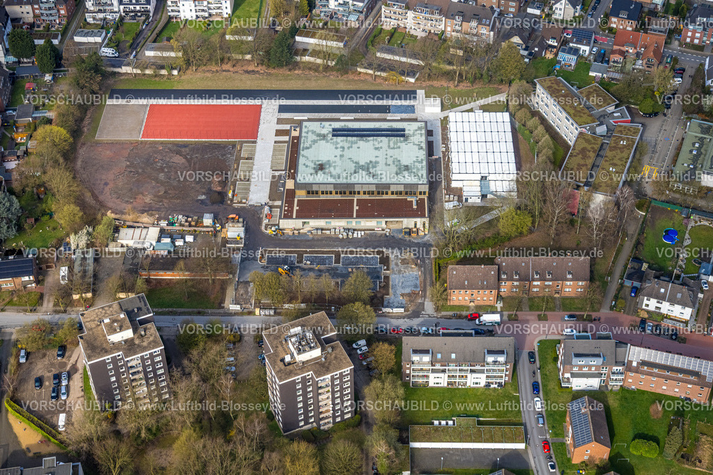 Bottrop260306364 | Luftbild, Baustelle mit Neubau Sporthalle an der Neustraße Ecke Westring, Hochhäuser,  Süd-West, Bottrop, Ruhrgebiet, Nordrhein-Westfalen, Deutschland