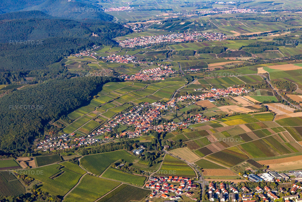 Luftbild: Ortsansicht von Süden im Ortsteil Pleisweiler in Pleisweiler-Oberhofen im Bundesland Rheinland-Pfalz in Deutschland. Foto: IMG_095297.jpg vom 16.10.2016 durch Werner Riehm/FLY-FOTO.de
