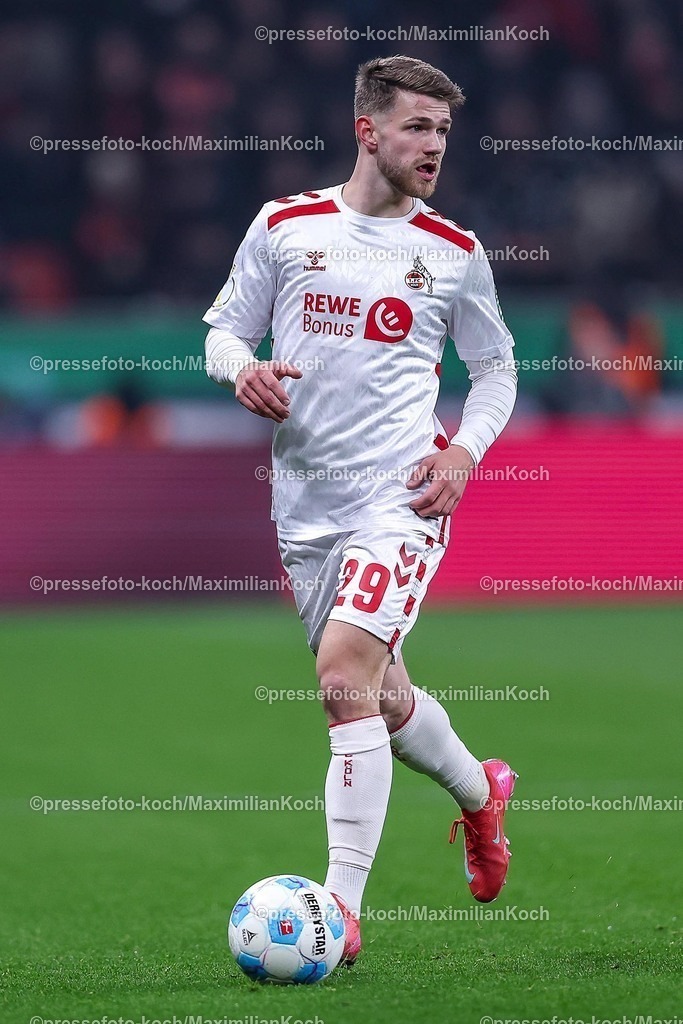 DFB05022502195 | 05.02.2025, Fußball, DFB-Pokal Viertelfinale, Bayer 04 Leverkusen - 1.FC Köln, BayArena, Saison 2024 2025: Jan Thielmann (FC Köln #29)DFB regulations prohibit any use of photographs as image sequences and or quasi-video.