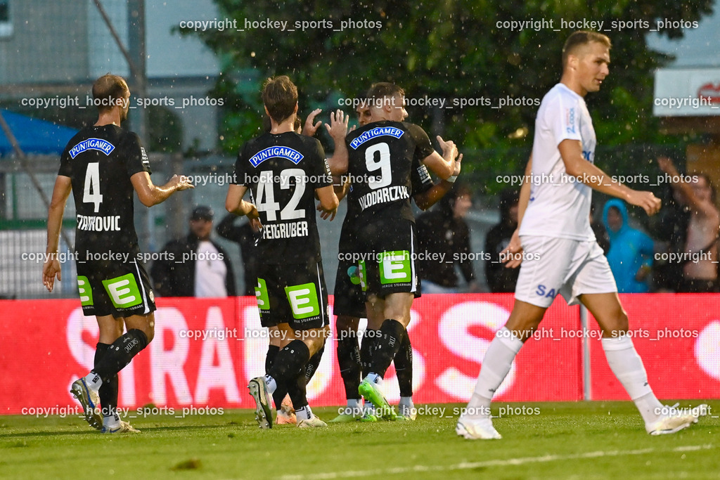 SAK vs. SK Sturm 22.7.2023 | Jubel SK Sturm Graz Mannschaft, #9 Szymon Wlodarczyk, #42 David Affengruber, #4 Jon Gorenc Stankovic