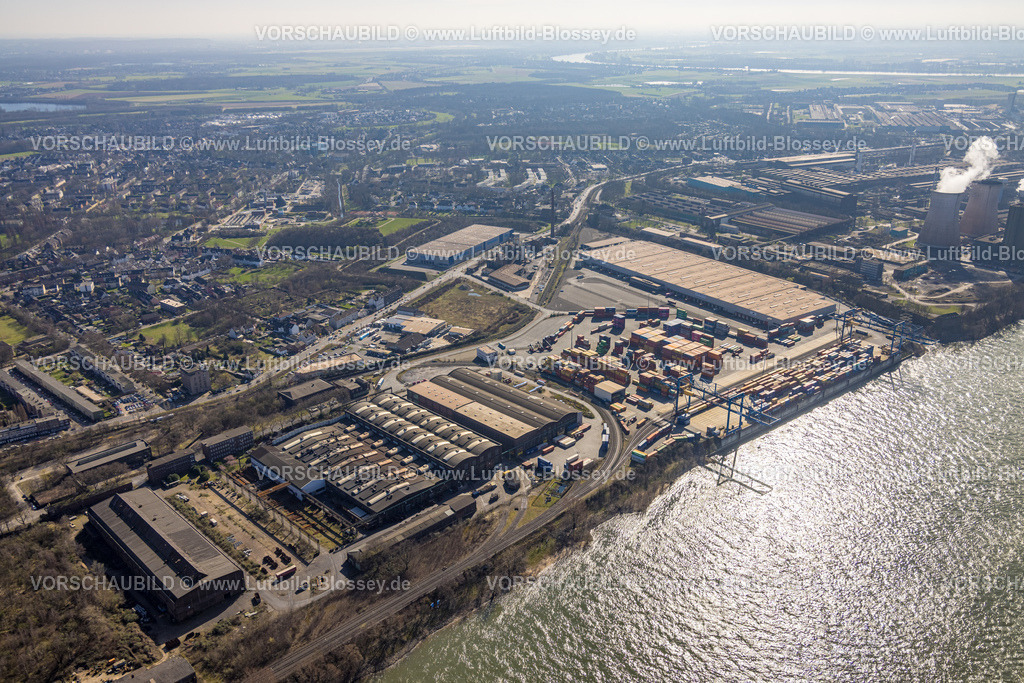 Duisburg240303429 | Luftbild, logport II Wanheim, Container Terminal am Fluss Rhein, Wanheim-Angerhausen, Duisburg, Ruhrgebiet, Nordrhein-Westfalen, Deutschland, Duisburg-S