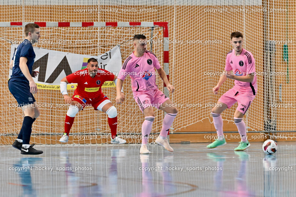 Carinthia Flamengo Futsal Club vs. LPSV-K | #6 Senad Huseinbasic LPSV-K, #1 Youssef Helal Carinthia Flamengo, #10 Nives Ducanovic Carinthia Flamengo, #2 Faris Buljubasic Carinthia Flamengo, Carinthia Flamengo Futsal Club vs. LPSV-K, Carinthia Flamengo Futsal Club vs. LPSV-K am 03.11.2024 in Klagenfurt (Ballspielhalle Viktring), Austria, (Photo by Bernd Stefan)
