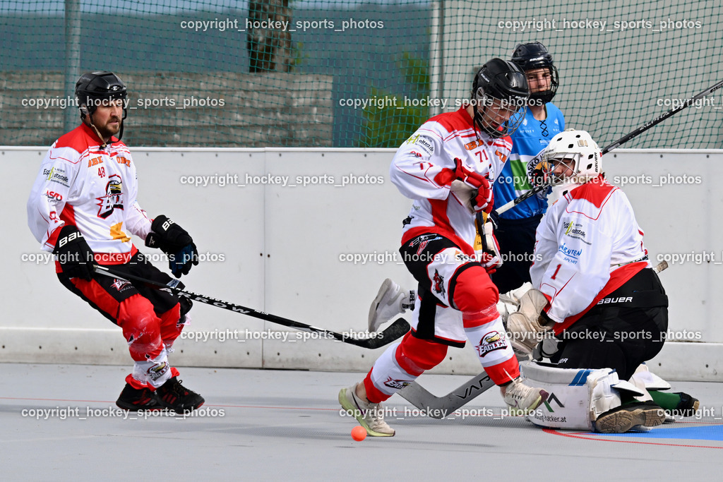 SV ASKÖ Ballhockey Villach vs. Ultras Spittal | #48 Krall Felix HSC Zwa, #71 Haller Bastian HSC Zwa, #1 Boschitz Anton HSC Zwa, SV ASKÖ Ballhockey Villach vs. Ultras Spittal, SV ASKÖ Ballhockey Villach vs. Ultras Spittal am 10.05.2026 in Villach (Alpen Arena ), Austria, (Photo by Bernd Stefan)