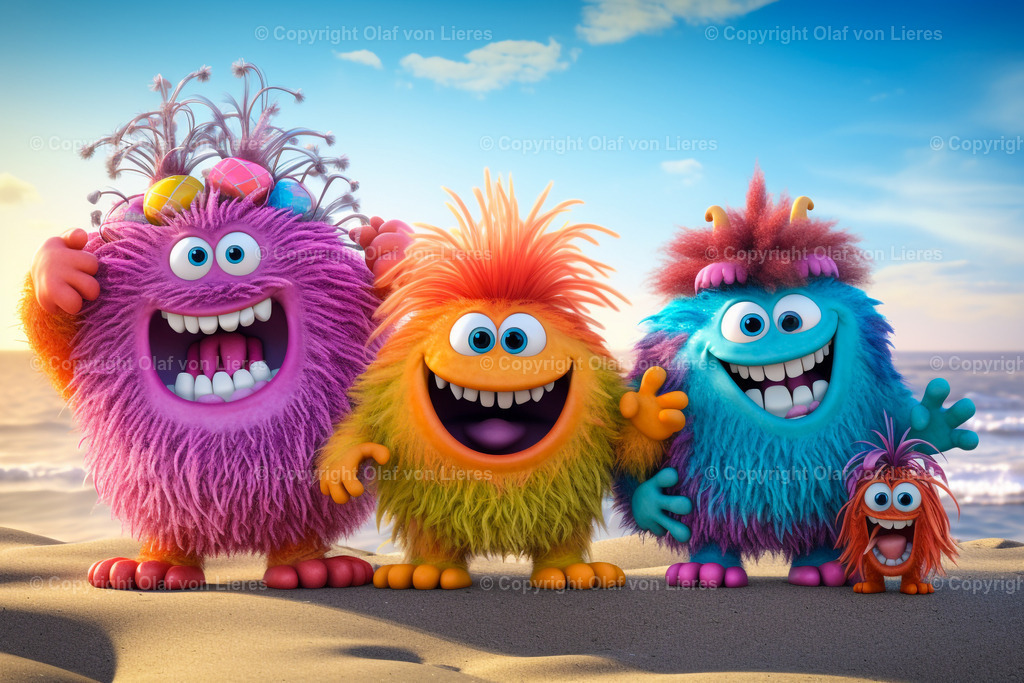 haarige bunte Monster | lustige bunte Monster am Strand