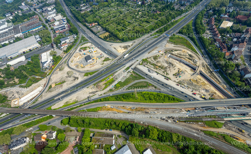 Herne240500309 | Luftbild, Autobahnkreuz Herne Großbaustelle mit Tunnel Neubau, Autobahn A43 und Autobahn A42, Baukau-West, Herne, Ruhrgebiet, Nordrhein-Westfalen, Deutschland