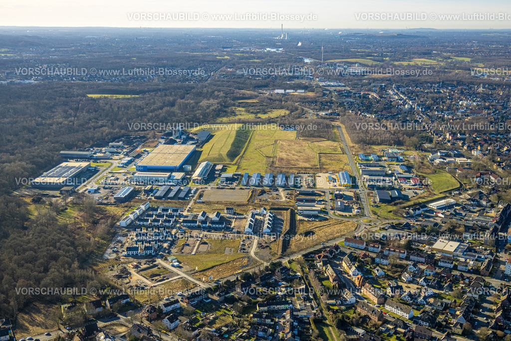 Castrop-Rauxel240106645 | Luftbild, Baustelle Miriam-Sander-Straße für neues Wohngebiet, Gewerbegebiet Deininghauser Weg, Verkehrssituation, Fernsicht mit Himmel, Ickern, Castrop-Rauxel, Ruhrgebiet, Nordrhein-Westfalen, Deutschland