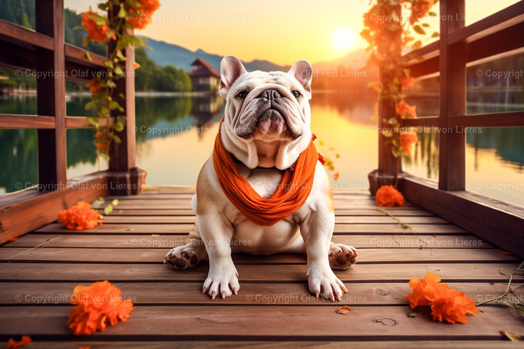 Mops meditiert am See | Meditation am See