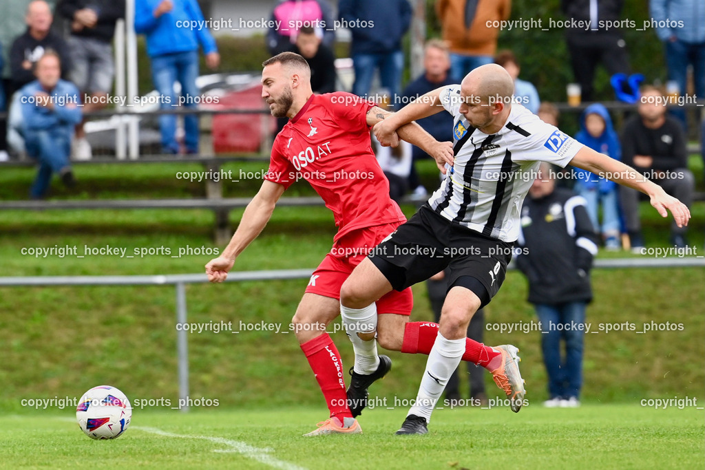 SVG Bleiburg vs. SAK 23.9.2023 | #23 Kristjan Sredojevic SAK, #6 Nikola Tolimir SVG Bleiburg, SVG Bleiburg vs. SAK 23.9.2023, SVG Bleiburg vs. SAK am 23.09.2023 in Bleiburg (Karl Kornberger Stadion), Austria, (Photo by Bernd Stefan)