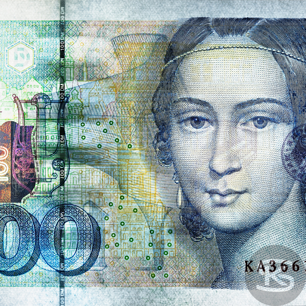 BUNDESREPUBLIK DEUTSCHLAND - Clara Schumann | Pianistin und Komponistin, 1819-1896 | Entdecken Sie "Gesichter der Währungen" – eine einzigartige Fotoserie von Stefan Kuhn, die Banknoten aus aller Welt als Kunstwerke neu interpretiert. Vorder- und Rückseite verschmelzen zu faszinierenden Kompositionen.  - Realisiert mit Pictrs.com