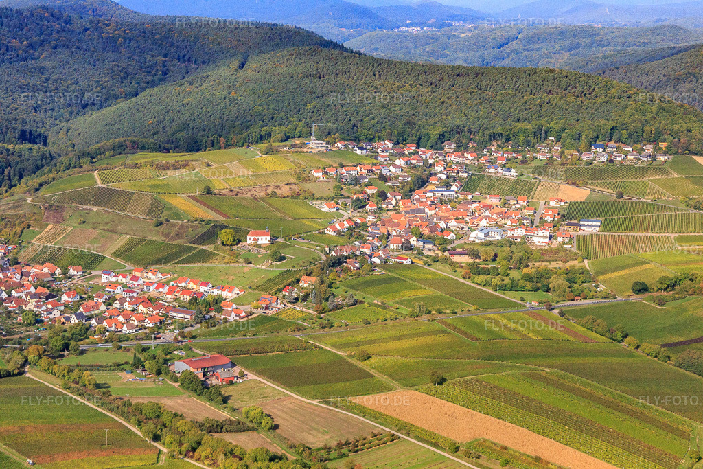 Luftbild: Ortsansicht von Osten im Ortsteil Gleiszellen in Gleiszellen-Gleishorbach im Bundesland Rheinland-Pfalz in Deutschland. Foto: IMG_084490.jpg vom 03.10.2015 durch Werner Riehm/FLY-FOTO.de