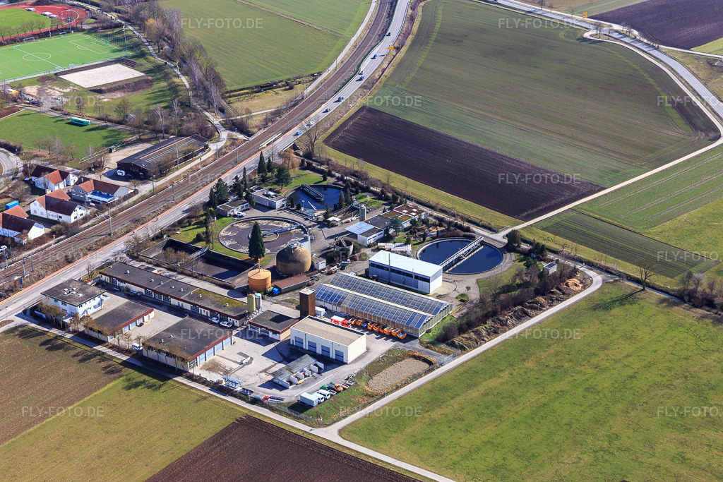 Luftbild: Bauhof, Kläranlage in Renningen im Bundesland Baden-Württemberg in Deutschland. Foto: IMG_124921.jpg vom 20.02.2021 durch Werner Riehm/FLY-FOTO.de