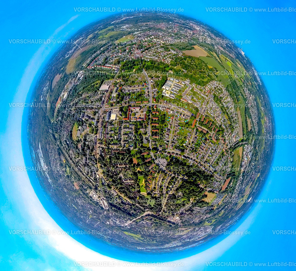 Gladbeck240890529BrauckMarienstrasse | Luftbild, Wohngebiet Marienstraße und Vehrenbergstraße Ortsteil Brauck, Südparkschule, Erdkugel, Fisheye Aufnahme, Fischaugen Aufnahme, 360 Grad Aufnahme, tiny world, little planet, fisheye Bild, Brauck, Gladbeck, Ruhrgebiet, Nordrhein-Westfalen, Deutschland