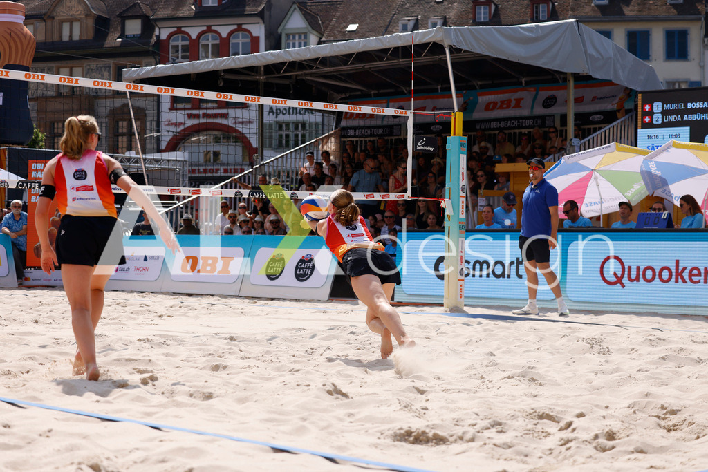 Obi BeachTour 2026 - Basel | BASEL, SWITZERLAND - JULY 19: MURIEL BOSSART (SUI) during the Obi BeachTour 2026 match between BOSSART / ABBÜHL (SUI) and FLÜCKIGER / DEMIERRE (SUI) at Barfüsserplatz on July 19, 2026 in Basel, Switzerland. - Realisiert mit Pictrs.com