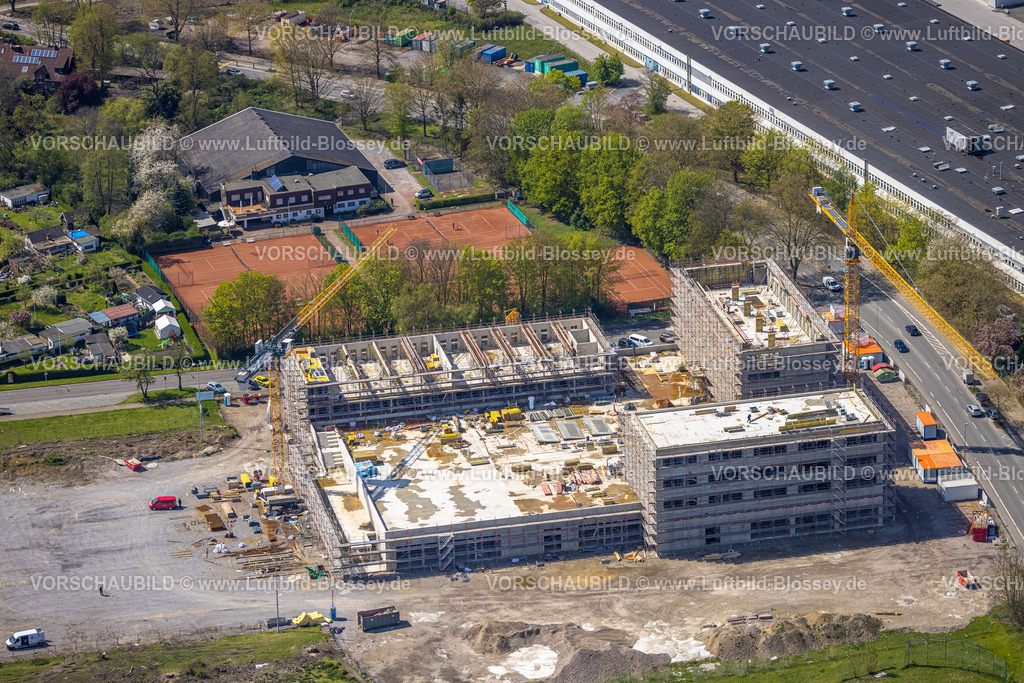 Herne230403087Ost | Luftbild, Baustelle mit Neubau Kaiserquartier, auch Quartier Kaiserstraße, TC Emschertal Herne, Baukau, Herne, Ruhrgebiet, Nordrhein-Westfalen, Deutschland