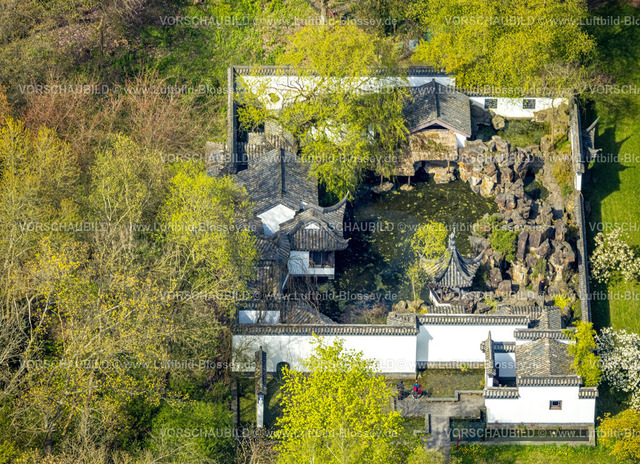 Bochum230404276 | Luftbild, Chinesischer Garten, Botanischer Garten der Ruhr-Universität Bochum, Querenburg, Bochum, Ruhrgebiet, Nordrhein-Westfalen, Deutschland