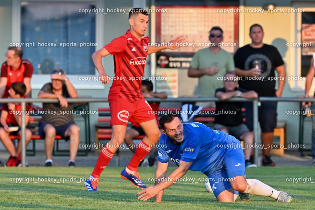 SV St.Jakob vs. SAK | #10 Mario Marjanovic St.Jakob, #8 Mario Antunovic SAK, SV St.Jakob vs. SAK, SV St.Jakob vs. SAK am 23.08.2024 in St. Jakob im Rosenthal (Sportplatz St. Jakob), Austria, (Photo by Bernd Stefan)