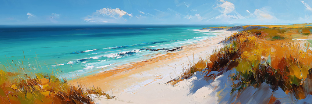 2601001 - Ostseestrand Panorama | Modernes Strandgemälde als hochwertiger Kunstdruck auf Leinwand, Acrylglas, Alu-Dibond oder als Poster.