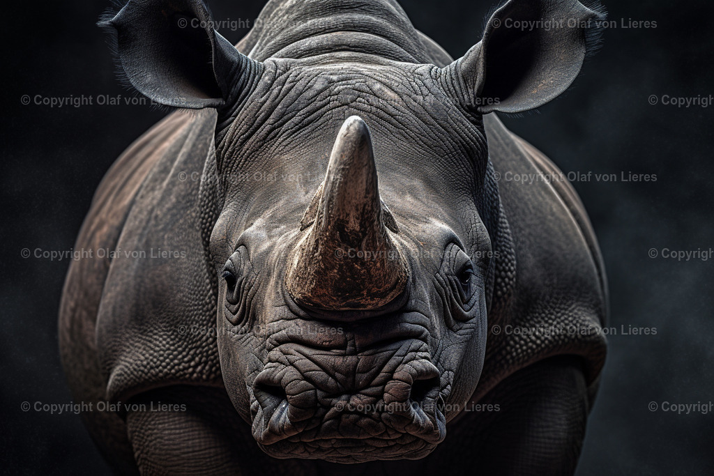 Nashorn in Nahaufnahme | Nashornkopf auf schwarzem Hintergrund