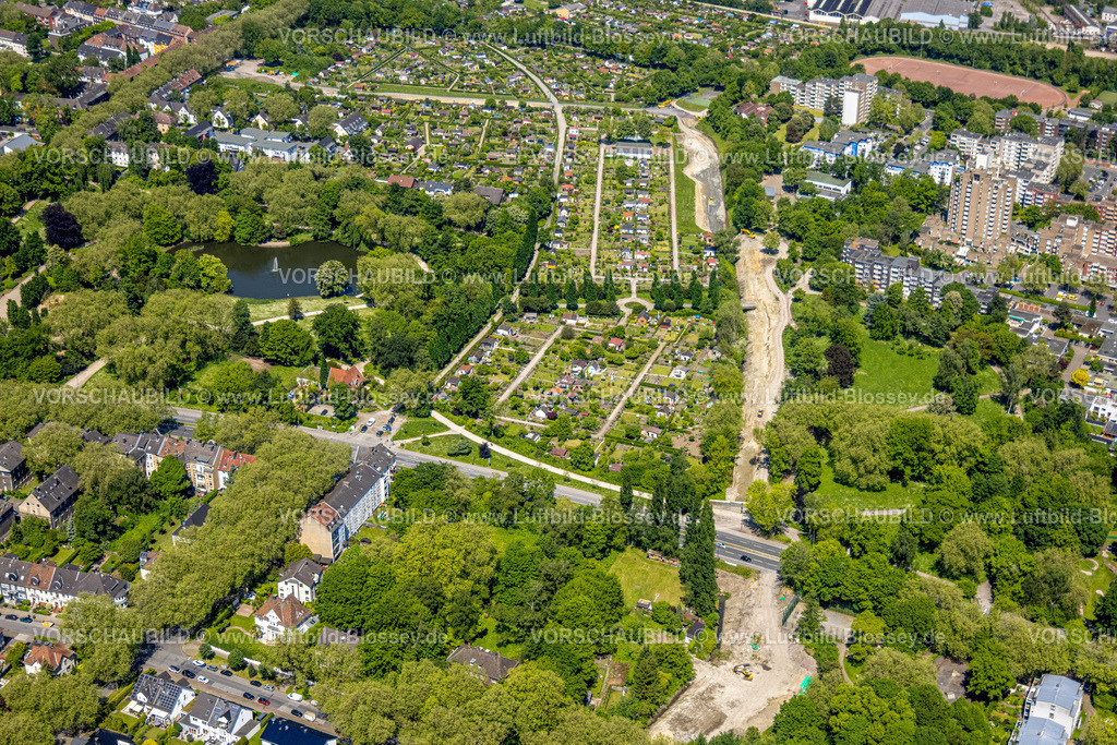 Gelsenkirchen230511493 | Luftbild, Burgers Park, Baustelle, Kleingärtnerverein Am Sellmannsbach, Bulmke-Hüllen, Gelsenkirchen, Ruhrgebiet, Nordrhein-Westfalen, Deutschland