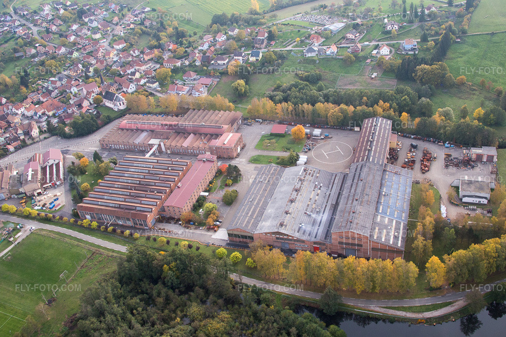 Aerial view: De Dietrich Process Systems in Zinswiller in the state Bas-Rhin, France.Photo: IMG_084789.jpg taken on 10/24/2015 by Werner Riehm/FLY-FOTO.comResolution of the original: 4736 x 3157 px