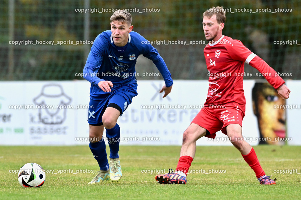 SV Rothenthurn vs. Union Matrei | #27 Hannes Wibmer Matrei, #9 Grega Gorisek SV Rothenthurn, SV Rothenthurn vs. Union Matrei, SV Rothenthurn vs. Union Matrei am 09.11.2024 in Rothenthurn (Sportplatz Rothenthurn), Austria, (Photo by Bernd Stefan)