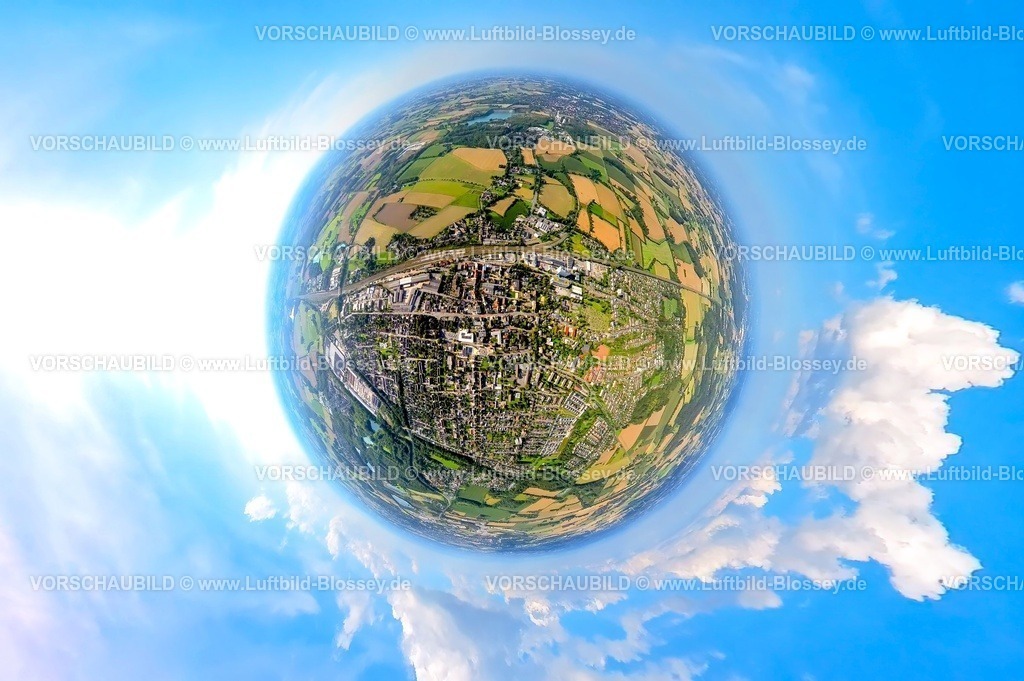 Beckum230891032 Neubeckum-topaz | Luftbild, Ortsansicht Neubeckum und Bahnhof, Rathaus, Erdkugel, Fisheye Aufnahme, Fischaugen Aufnahme, 360 Grad Aufnahme, tiny world, Neubeckum, Beckum,  Münsterland, Nordrhein-Westfalen, Deutschland