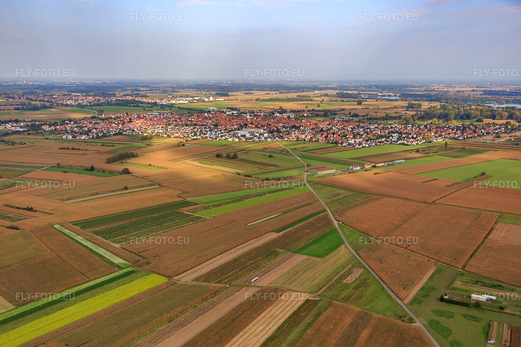 Vue aérienne: Vue de la ville depuis le sud-ouest à Hœrdt dans le département Bas Rhin, France – .Photo: IMG_074098.jpg prise le 04/10/2014 par Werner Riehm/FLY-FOTO.eu – Résolution de l'original: 5472 x 3648 px