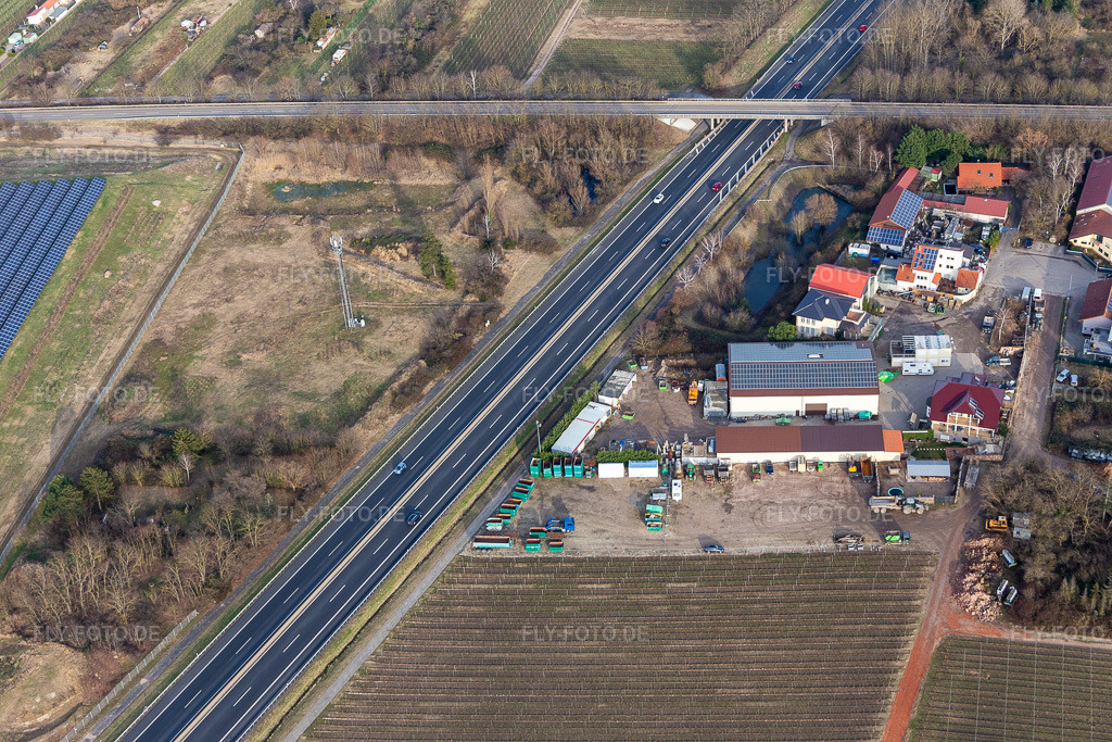 Luftbild: Gewerbegebiet In der Nauroth, GOWA Industrieschallschutz in Ellerstadt im Bundesland Rheinland-Pfalz in Deutschland. Foto: IMG_130456.jpg vom 12.02.2022 durch Werner Riehm/FLY-FOTO.deGOWA Industrieschallschutz GmbH & CO. KG