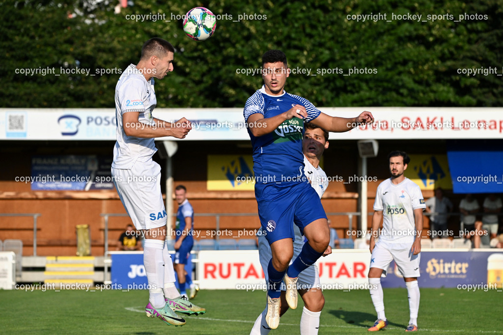 SAK vs. SV Dellach Gail | #23 Zan Kumer SAK, #11 Saso Kovacevic SV Dellach Gail, SAK vs. SV Dellach Gail, SAK vs. SV Dellach Gail am 14.08.2025 in Klagenfurt (Sportpark Welzenegg), Austria, (Photo by Bernd Stefan)