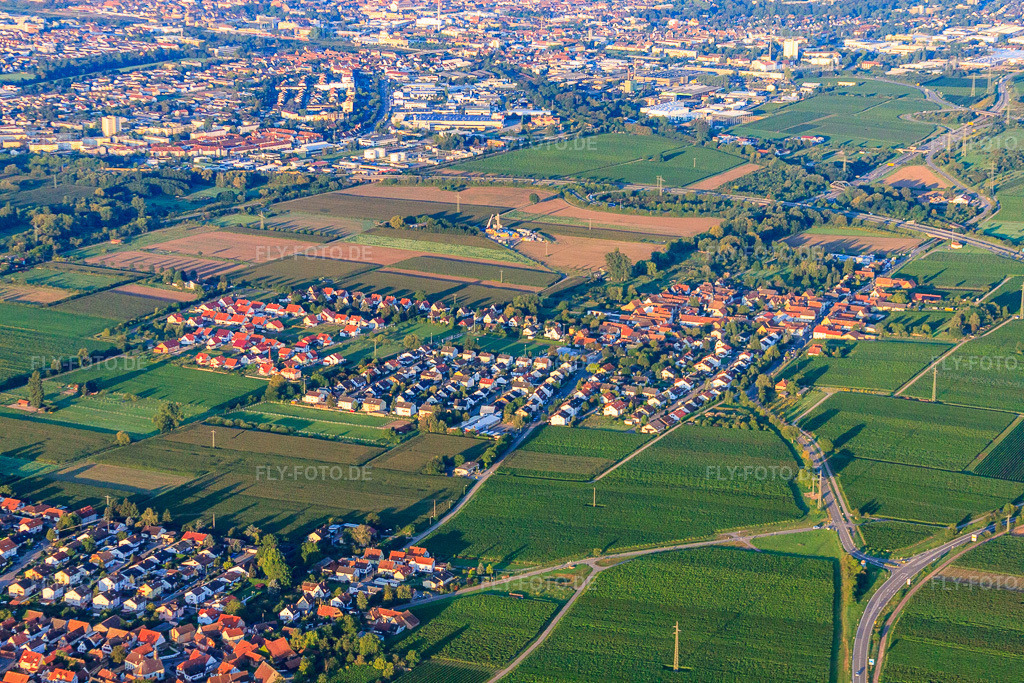 Luftbild: Dorfansicht aus Nordosten im Ortsteil Dammheim in Landau im Bundesland Rheinland-Pfalz in Deutschland. Foto: IMG_44313.jpg vom 20.08.2011 durch Werner Riehm/FLY-FOTO.de
