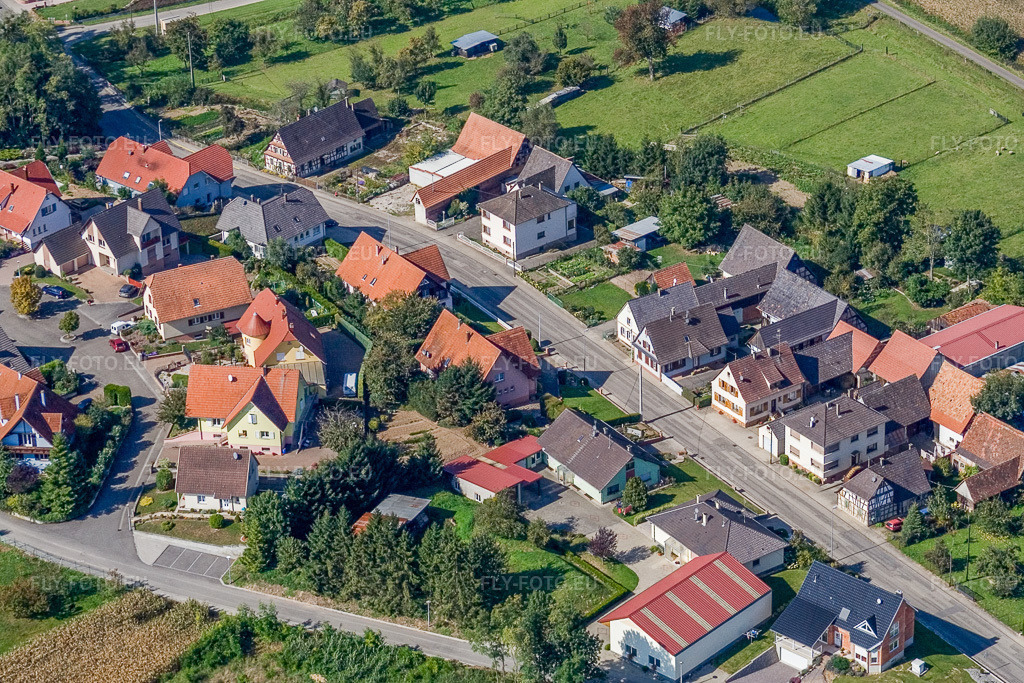 Vue aérienne: Rue Principale à Niederlauterbach dans le département Bas Rhin, France – .Photo: IMG_13550.jpg prise le 28/09/2008 par Werner Riehm/FLY-FOTO.eu – Résolution de l'original: 2951 x 1968 px