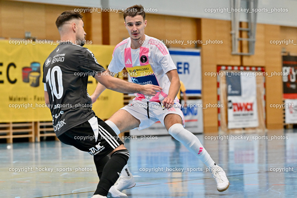Carinthia Flamengo Futsal Club vs. FC Ljuti Krajisnici | #10 Kenan Salo FC Ljuti Krajisnici, #2 Faris Buljubasic Carinthia Flamengo, Carinthia Flamengo Futsal Club vs. FC Ljuti Krajisnici, Carinthia Flamengo Fusal Club vs. FC Ljuti Krajisnici am 12.10.2025 in Klagenfurt (Ballspielhalle Viktring), Austria, (Photo by Bernd Stefan)