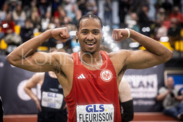 Deutsche Leichtathletik-Hallenmeisterschaften; Dortmund, 28.02.2026 | Sieger und Deutscher Hallenmeister über 60m Hürden: Fred Isaac Fleurisson (Eintracht Frankfurt e.V., 166); Deutsche Leichtathletik-Hallenmeisterschaften am 28.02.2026 in der Helmut-Körnig-Halle in Dortmund. 