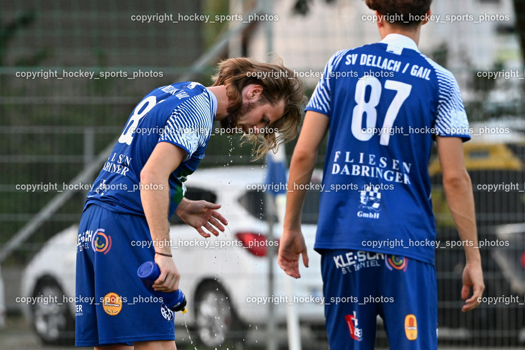 SAK vs. SV Dellach Gail | #86 Lukas Fabian Santner SV Dellach Gail, #87 Jakob Wilhelm Steinwender SV Dellach Gail, SAK vs. SV Dellach Gail, SAK vs. SV Dellach Gail am 14.08.2025 in Klagenfurt (Sportpark Welzenegg), Austria, (Photo by Bernd Stefan)