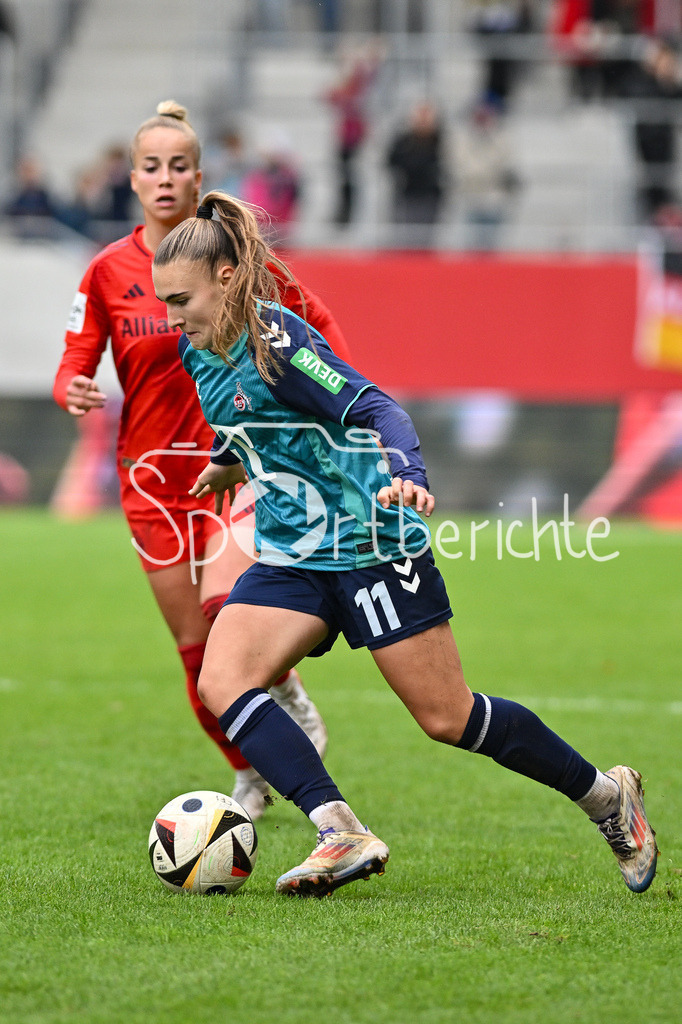 FC Bayern München Frauen - TSG 1899 Hoffenheim Frauen | am Ball Alena BIENZ (1. FC Koeln Frauen #11) / Frauen Bundesliga: FC Bayern München Frauen - 1. FC Köln Frauen, FC Bayern Campus am 05.10.2024