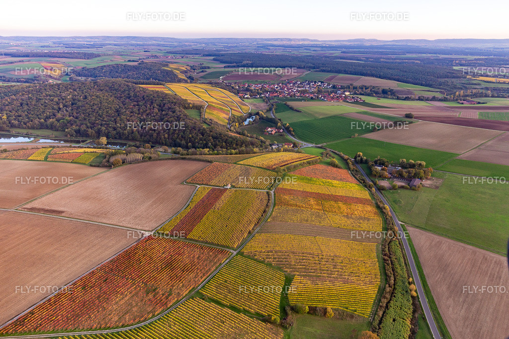 Weinberge Obervolkach | Luftbild: Weinberge Obervolkach im Ortsteil Obervolkach in Volkach im Bundesland Bayern in Deutschland. Foto: IMG_119679.jpg vom 26.10.2019 durch Werner Riehm/FLY-FOTO.de - Realisiert mit Pictrs.com