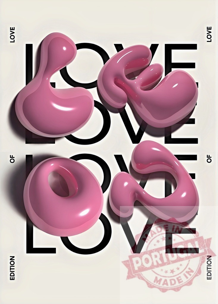 Abstract pink glossy love lettering 3D rendering | Pink glossy abstract letters forming LOVE with black typography against a light background - Realisiert mit Pictrs.com