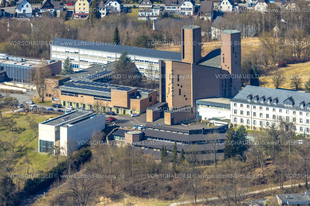 Meschede250304996 | Luftbild, Abtei Königsmünster Kloster mit Gymnasium der Benediktiner, Meschede-Stadt, Meschede, Sauerland, Nordrhein-Westfalen, Deutschland