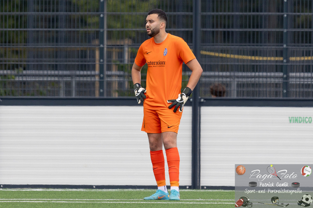 Testspiel: Spvgg. 03 Fechenheim - Türk Gücü Friedberg, 13.07.2024 | Ayoub Marzak (Spvgg. 03 Fechenheim #1), Freisteller, Portrait / Porträt, Spvgg. 03 Fechenheim - Türk Gücü Friedberg, Frankfurt am Main, Sportanlage Birsteiner Straße, 13.7.2024 - Realisiert mit Pictrs.com