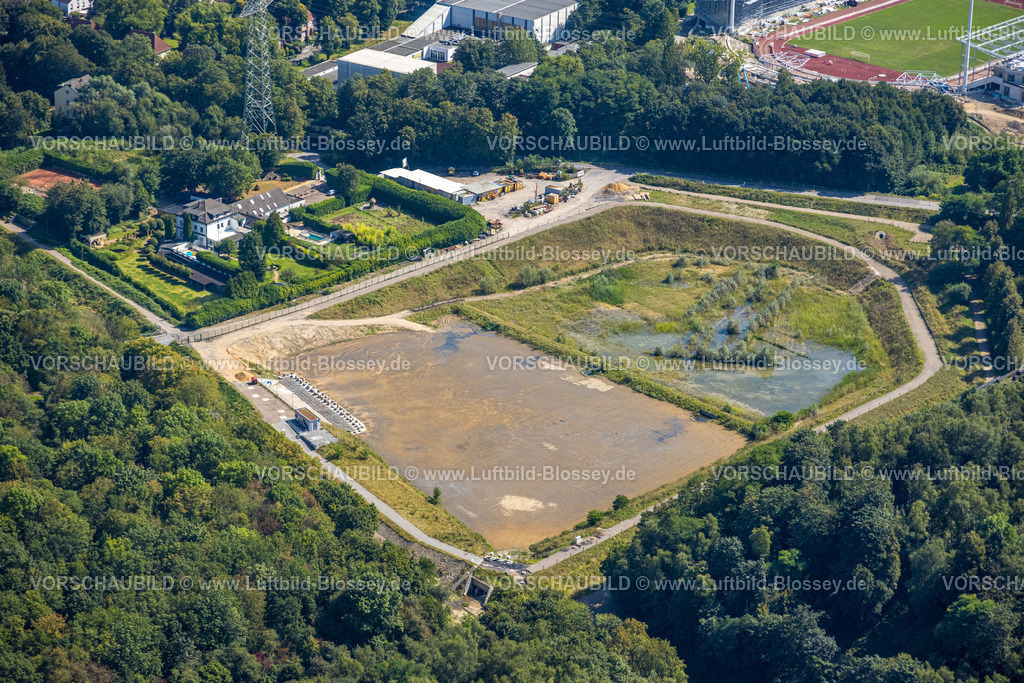 Gelsenkirchen240809349GE-Sued | Luftbild, Baustelle Regenrückhaltebecken am Wattenscheider Bach, Ückendorf, Gelsenkirchen, Ruhrgebiet, Nordrhein-Westfalen, Deutschland