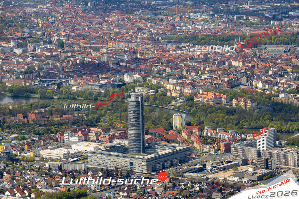 Das Luftbild zeigt Tullnau-Business-Tower Nürnberg - Die Luftaufnahme wurde 2023 vom UL-Flugzeug aus erstellt ( keine Drohne ) - Hochauflösende Luftaufnahme - Für grossformatige Ausdrucke geeignet. Die Geschenkidee !Mit Lizenz und Bildrechte bestellbar