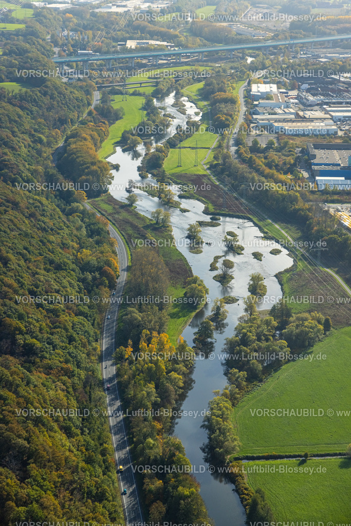 Hagen221016339 | Luftbild, Fluss Lenne Renaturierung, Lenne-Auen, Herbstfarben, Lennetal, Hagen, Ruhrgebiet, Nordrhein-Westfalen, Deutschland