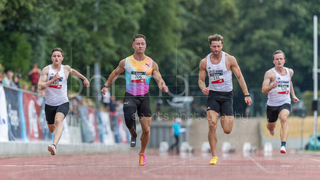 Para Heimspiel 7.0; Leverkusen, 18.07.2026 | LEVERKUSEN, GERMANY - JULY 18, 2026 : Moritz Kuelschbach (GER/LT DSHS Koeln), Felix Streng (GER/Sprintteam Wetzlar), Felix Thurn (GER/LT DSHS Koeln), Marius Koenig (GER/LT DSHS Koeln)  competing in the 100m during the Para Heimspiel 7.0 at Fritz Jacobi Sports Complex on July 18, 2026 in Leverkusen, Germany.