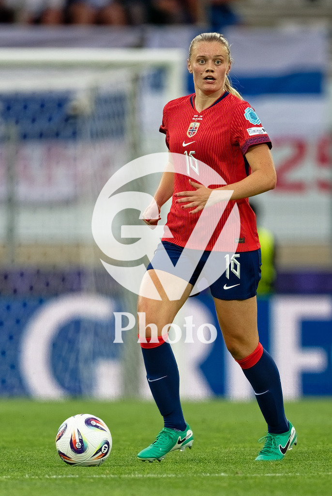 Norway v Finland - UEFA Women's EURO 2025 Group A | SION, SWITZERLAND - JULY 6: Mathilde Harviken of Norway controls the ball   during the UEFA Womens EURO 2025 Group A match between Norway and Finland at Stade de Tourbillon on July 6, 2025 in Sion, Switzerland. (Photo by Giuseppe Velletri/Sports Press Photo/Getty Images)