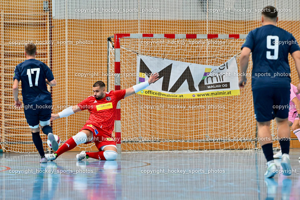 Carinthia Flamengo Futsal Club vs. LPSV-K | #17 Sifet Lidan LPSV-K, #1 Youssef Helal Carinthia Flamengo, #9 Dino Matoruga LPSV-K, Carinthia Flamengo Futsal Club vs. LPSV-K, Carinthia Flamengo Futsal Club vs. LPSV-K am 03.11.2024 in Klagenfurt (Ballspielhalle Viktring), Austria, (Photo by Bernd Stefan)