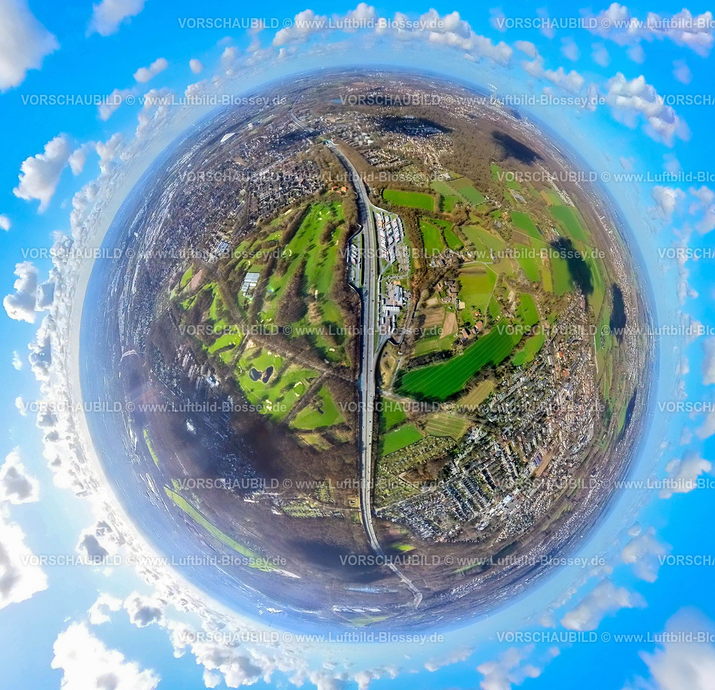 Gelsenkirchen230210001BAB-A2 Resse-2 | Luftbild, Autobahnraststätte Resser Mark an der Autobahn A2, Erdkugel, Fisheye Aufnahme, Fischaugen Aufnahme, 360 Grad Aufnahme, Resse, Gelsenkirchen, Ruhrgebiet, Nordrhein-Westfalen, Deutschland