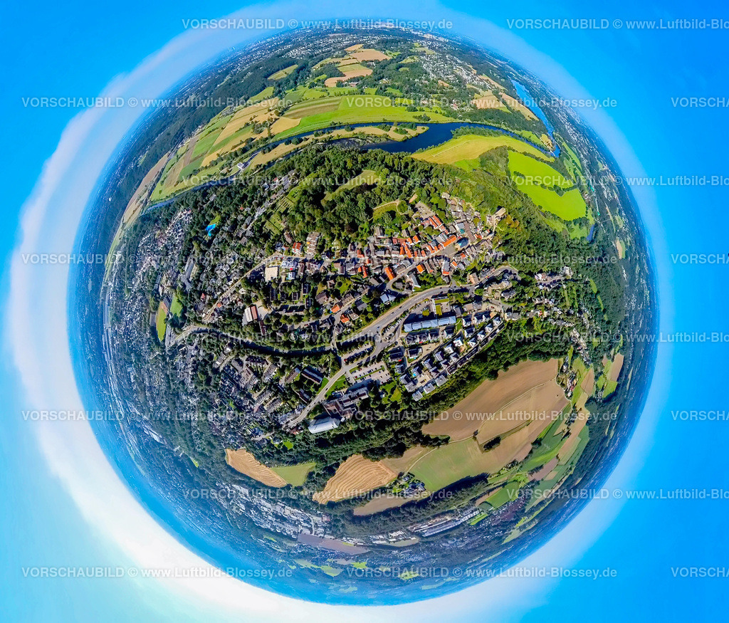 Hattingen240890605Blankenstein | Luftbild, Ortsansicht Blankensteiner Straße, Burg Blankenstein, Fluss Ruhr, Erdkugel, Fisheye Aufnahme, Fischaugen Aufnahme, 360 Grad Aufnahme, tiny world, little planet, fisheye Bild, Blankenstein, Hattingen, Ruhrgebiet, Nordrhein-Westfalen, Deutschland