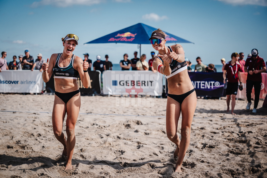 Beachvolleyball | Frauen | Deutsche Meisterschaften 2025 Timmendorfer Strand | 04.09.2025 | v.l. Melanie Paul und Lea Kunst jubeln nach dem Sieg