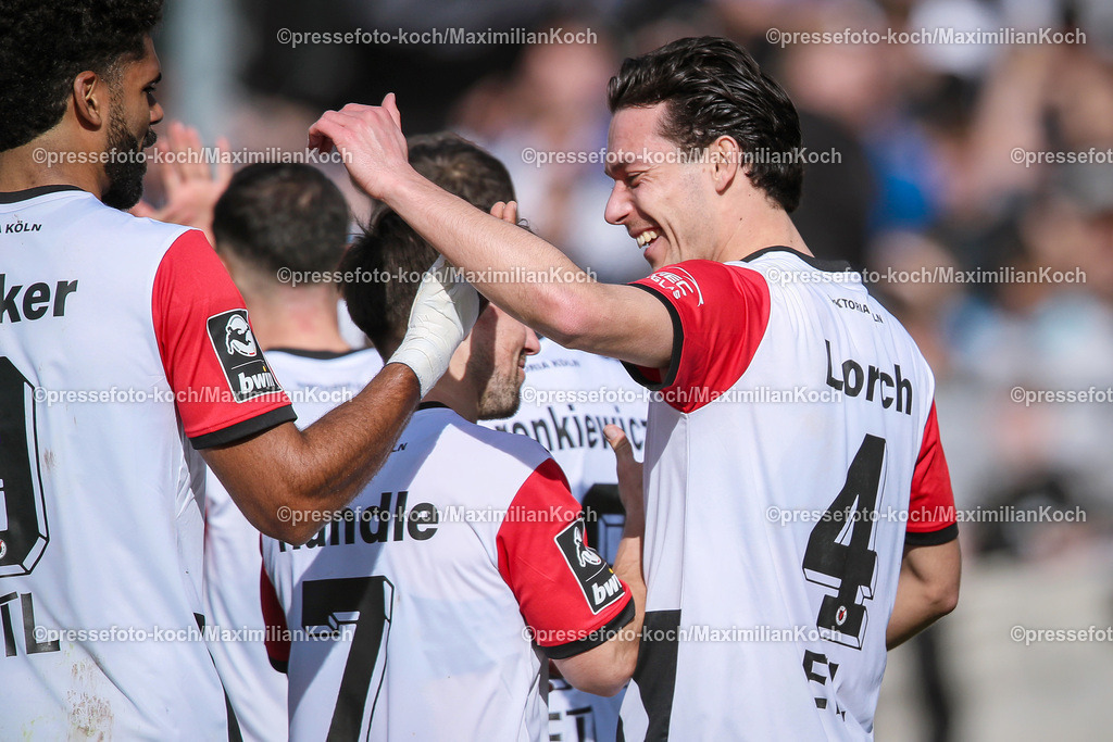 Koe3Liga09032401026 | 09.03.2024, Köln, Fußball, bwin 3. Liga Herren, Sportpark Höhenberg, 29. Spieltag, Saison 2023 2024, FC Viktoria Köln – SV Waldhof Mannheim: Torjubel nach dem 1:0 durch Jeremias Lorch (Viktoria Köln). 
DFB regulations prohibit any use of photographs as image sequences and or quasi-video.